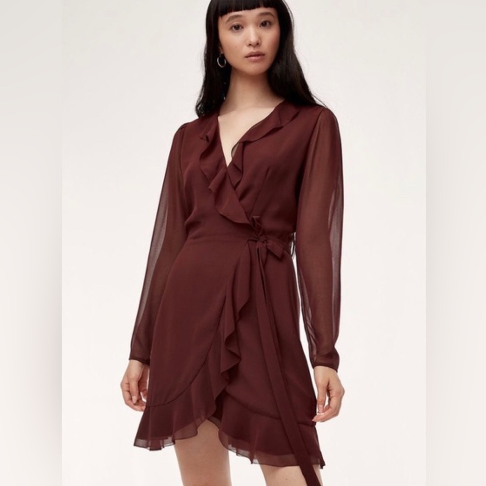 ARITZIA Wilfred Louise Longsleeve Dress, Red Rust, Size Small